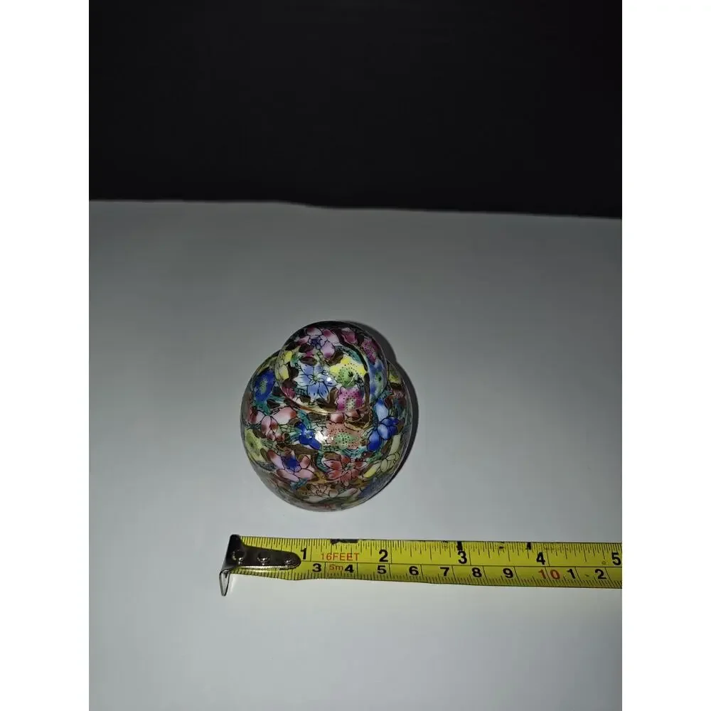 Colorful Vintage Botanical Ginger Jar Urn Hand Painted Floral Mini Vase With Lid